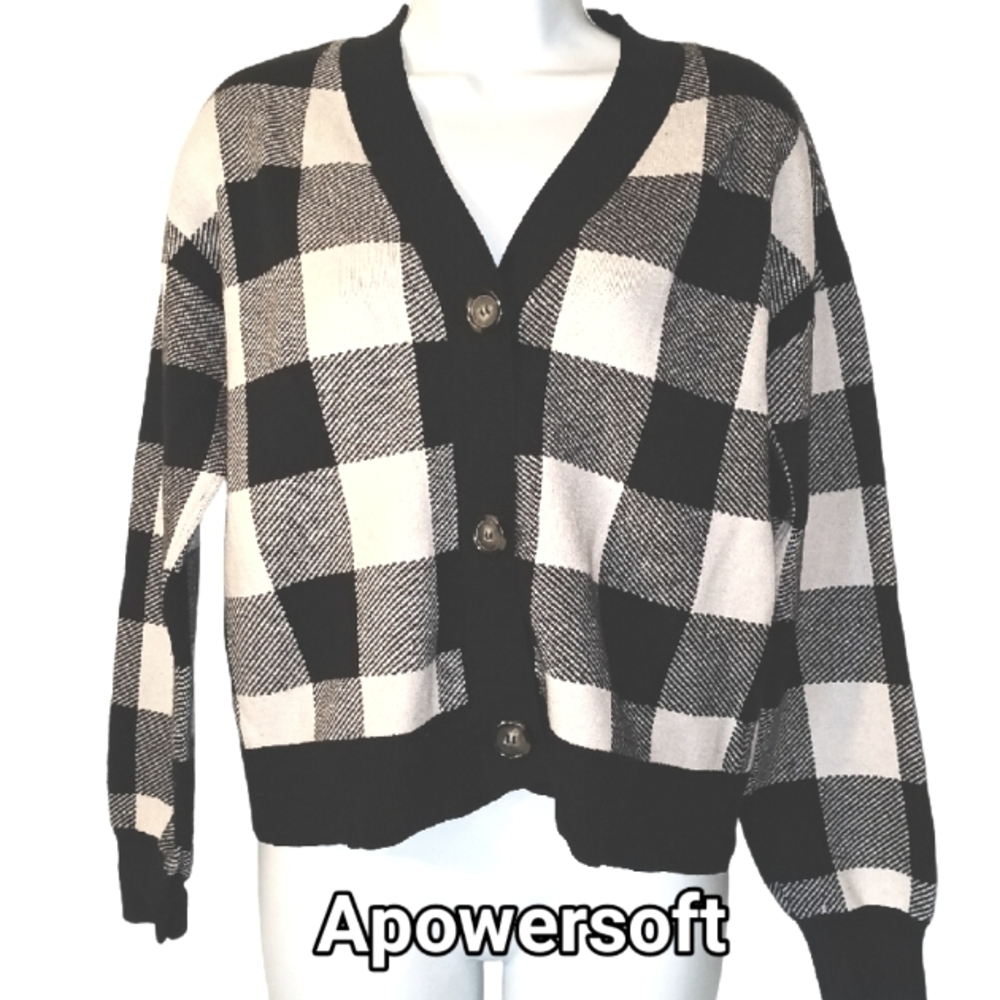 Black & White Buffalo Check Cardigan Sweater